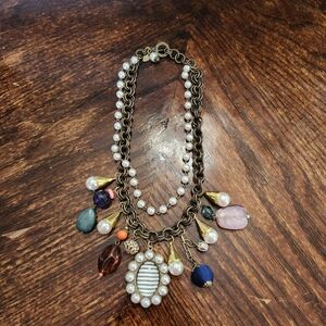 Boho Pearl Charm Statement Necklace in Mixed Colors